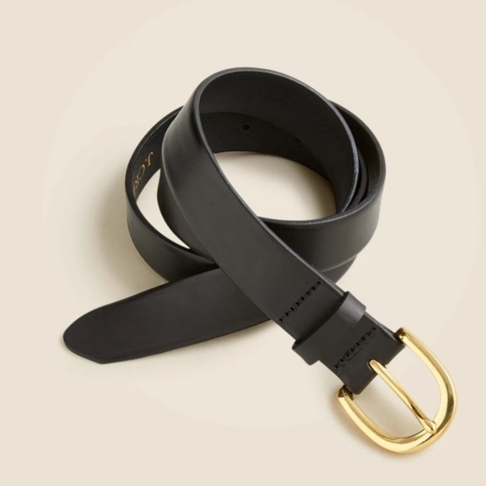 J Crew Black Leather Belt Large L gold buckle